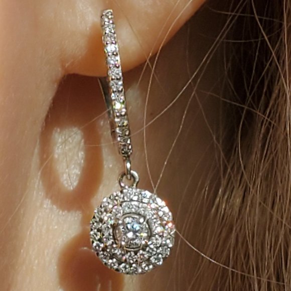 14K WHITE GOLD DIAMOND EARRINGS. - Picture 9 of 14